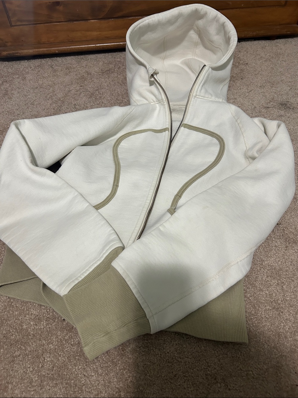 lululemon athletica Cream Zip Hoodie with Tan Trim
